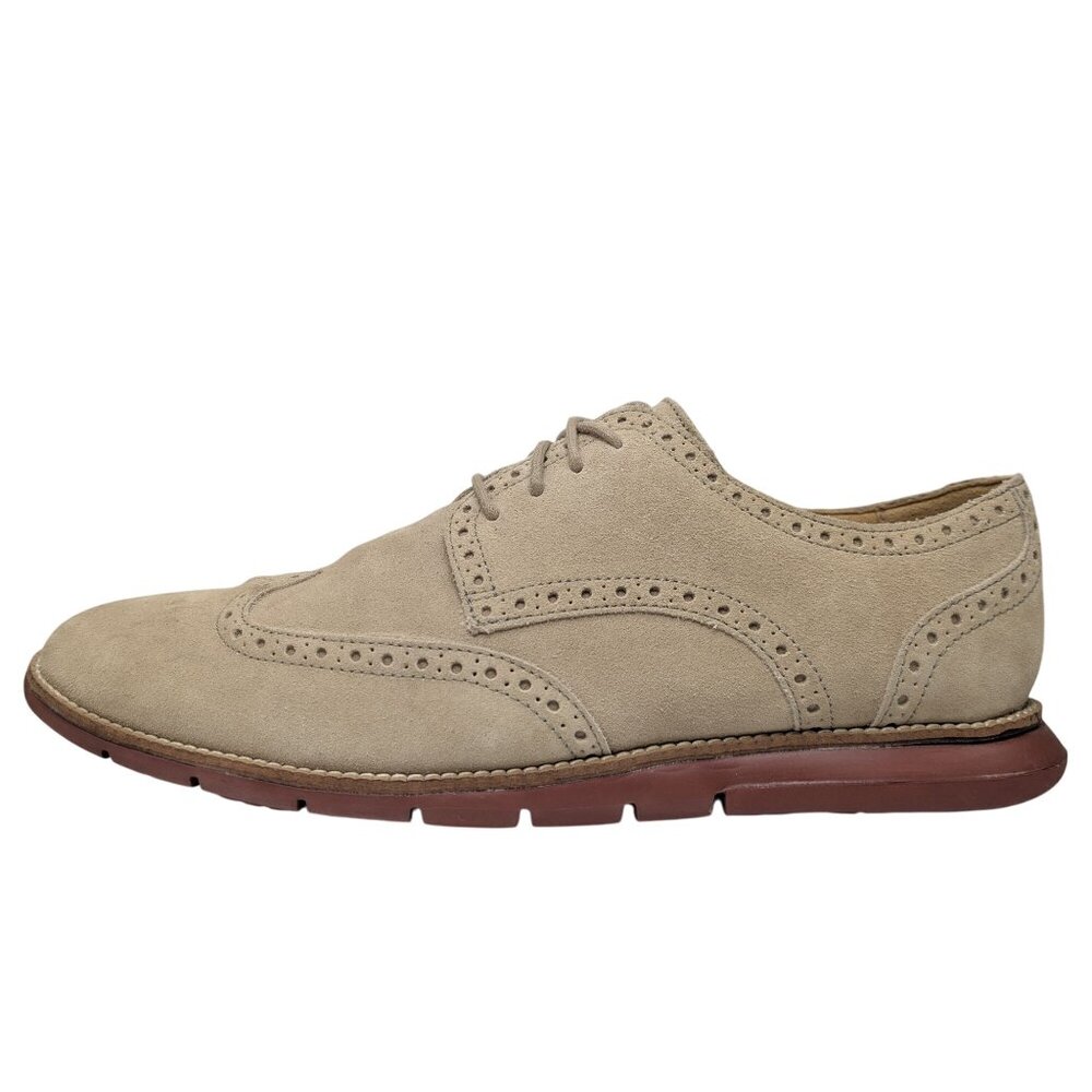 Cole Haan Grand OS Suede Derby Shoes Mens Beige Wing Tip Lace Up Size 10 M - Picture 4 of 12